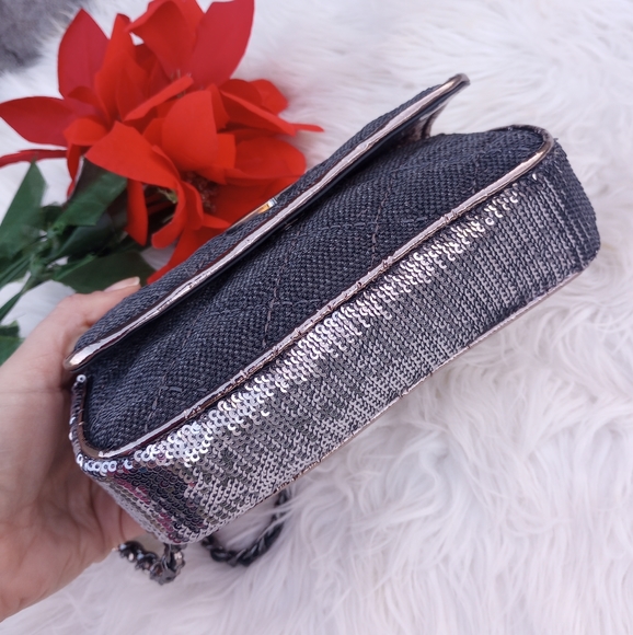 Guess Sequin Pewter Mini Cessily Crossbody Bag - Picture 11 of 16